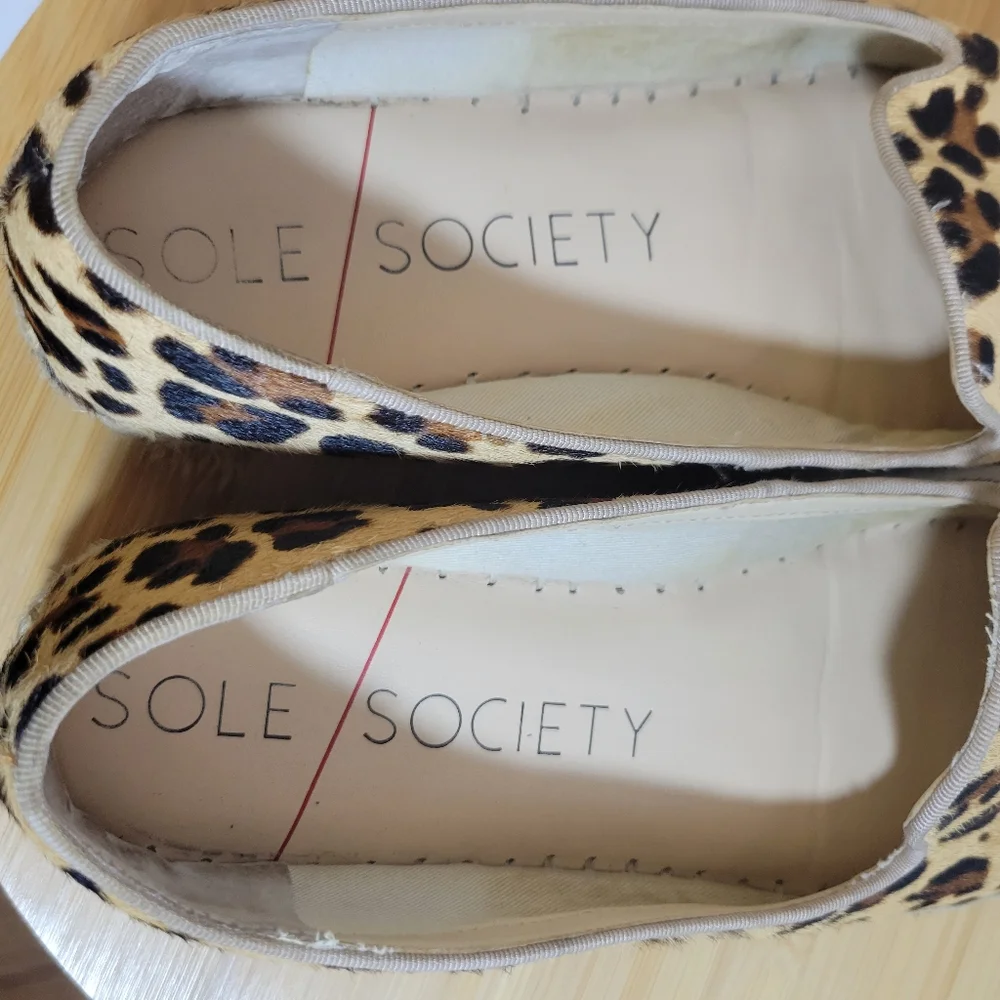 SOLE SOCIETY Sammah leopard cow hair espadrille slip on loafer
